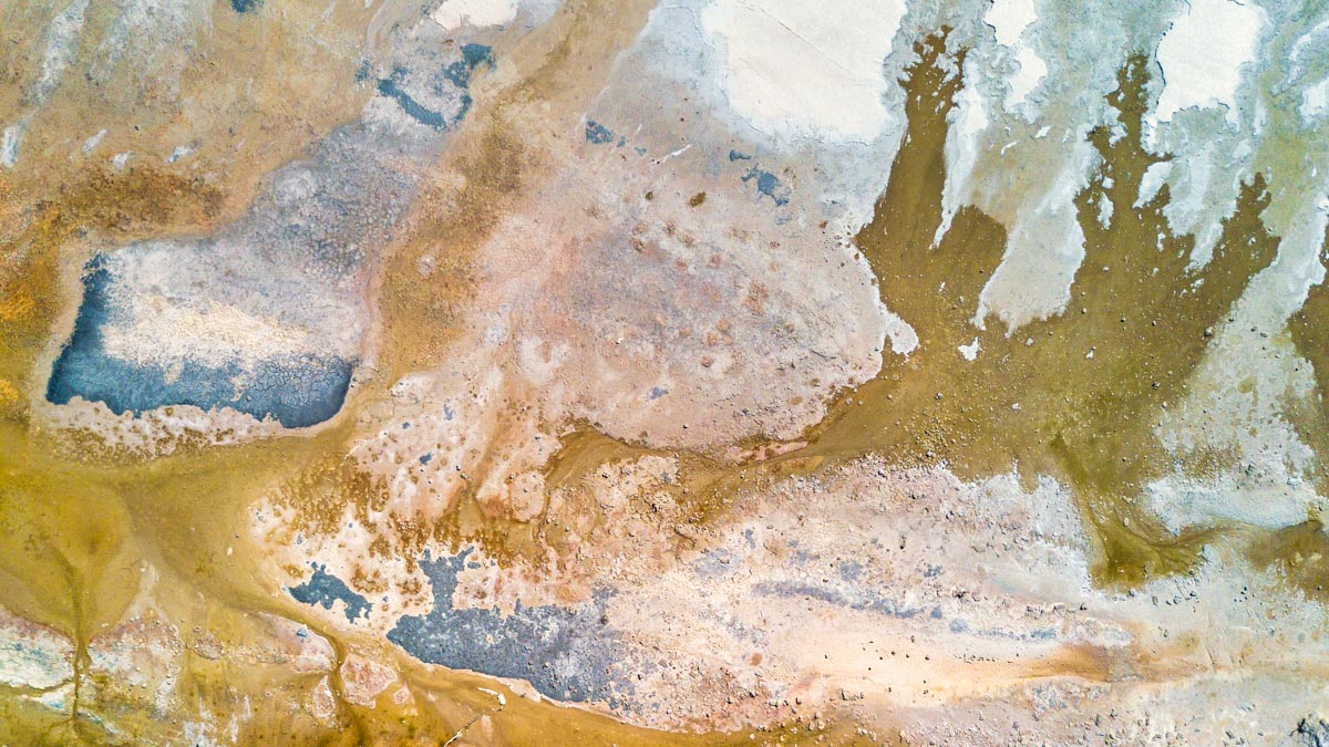 Drone aerial view of salt lake near Esperance, Western Australia.
