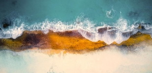 Drone view of waves breaking on the rocks, Esperance Western Australia
